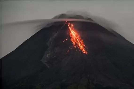 Indonesia's Mt. Merapi emits hot clouds