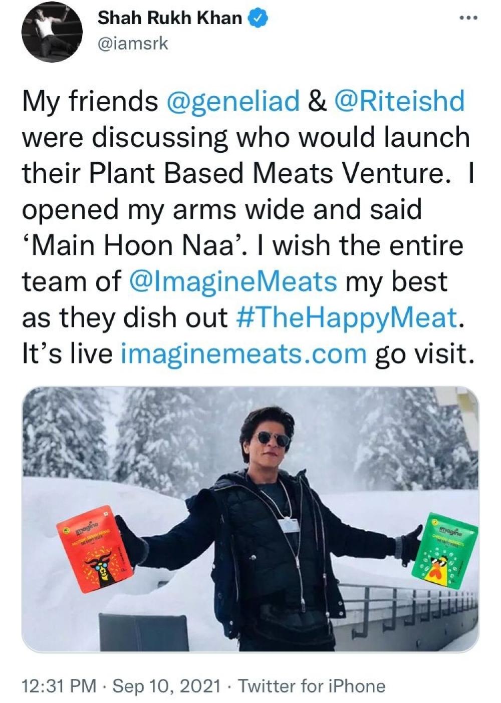 The Weekend Leader - SRK launches Riteish and Genelia Deshmukh's plant-based 'meat' brand