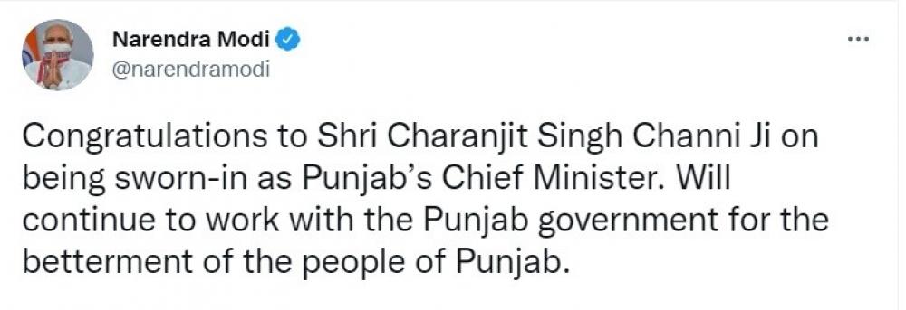 The Weekend Leader - PM Modi greets new Punjab Chief Minister Channi