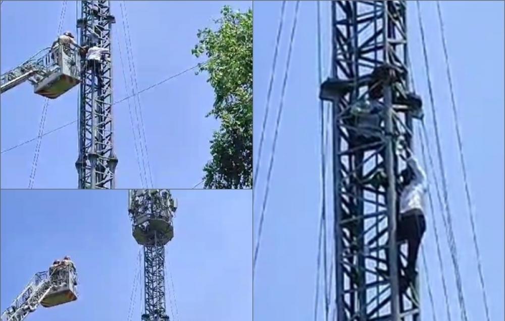The Weekend Leader - Delhi Police Use Fire Brigade Crane To Bring Down TN Farmers From Mobile Tower