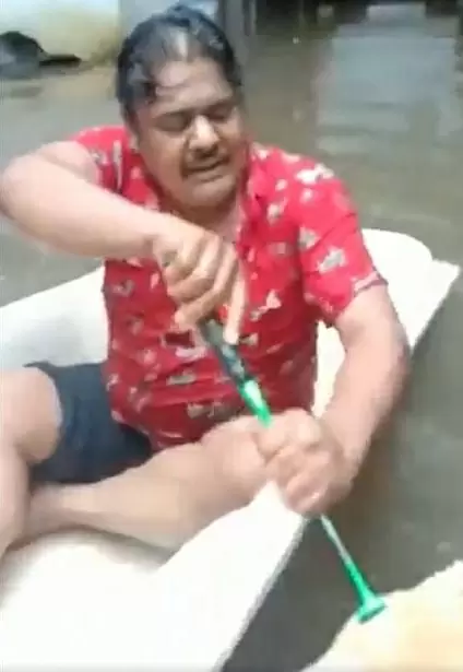 Actor Mansoor Ali Khan's boat ride in Chennai floodwaters makes a splash