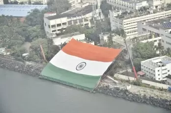 Indian Navy unveils world's largest national flag in Mumbai