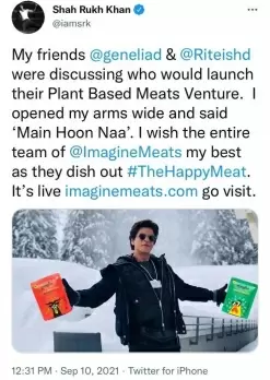 SRK launches Riteish and Genelia Deshmukh's plant-based 'meat' brand