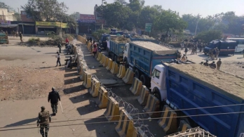 Tear gas shells used to disperse protesters at Singhu border